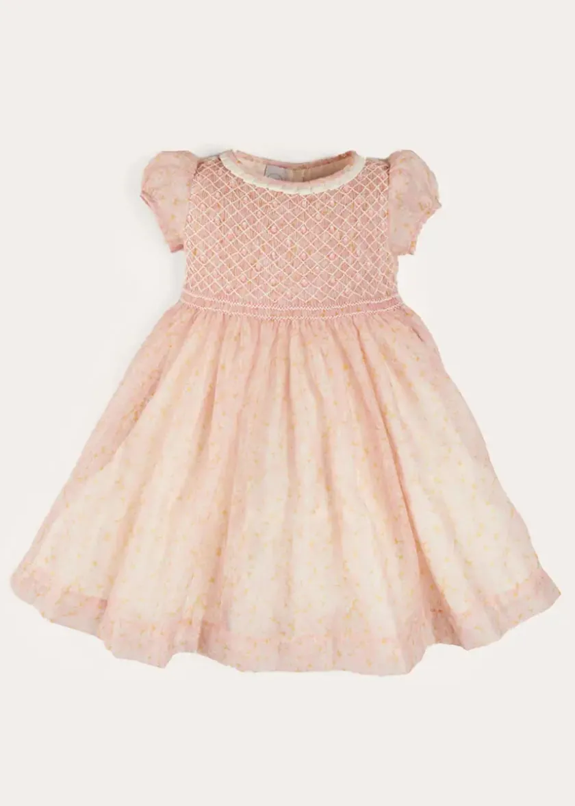 Dresses | Dresses | Pepa London Constance Floral Hand Smocked Short Sleeve Party Dress in Pink (12mths-10yrs)