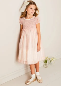 Dresses | Dresses | Pepa London Constance Floral Hand Smocked Short Sleeve Party Dress in Pink (12mths-10yrs)