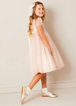 Dresses | Dresses | Pepa London Constance Floral Hand Smocked Short Sleeve Party Dress in Pink (12mths-10yrs)
