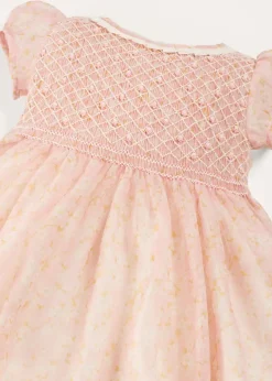 Dresses | Dresses | Pepa London Constance Floral Hand Smocked Short Sleeve Party Dress in Pink (12mths-10yrs)