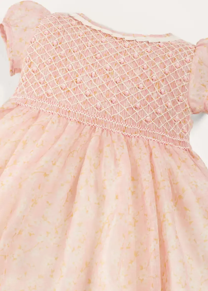 Dresses | Dresses | Pepa London Constance Floral Hand Smocked Short Sleeve Party Dress in Pink (12mths-10yrs)