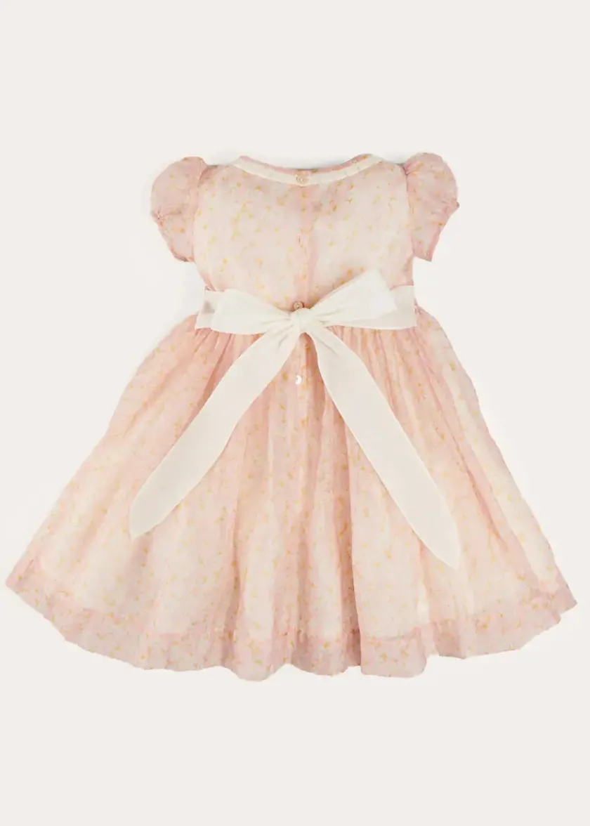 Dresses | Dresses | Pepa London Constance Floral Hand Smocked Short Sleeve Party Dress in Pink (12mths-10yrs)