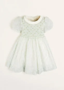 Dresses | Dresses | Pepa London Constance Floral Print Hand Smocked Short Sleeve Party Dress in Light Green (12m-10yrs)