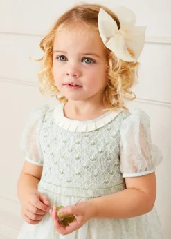 Dresses | Dresses | Pepa London Constance Floral Print Hand Smocked Short Sleeve Party Dress in Light Green (12m-10yrs)