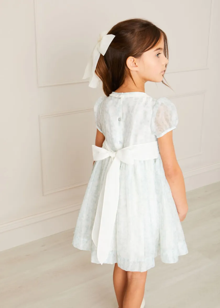 Dresses | Dresses | Pepa London Constance Floral Print Hand Smocked Short Sleeve Party Dress in Light Green (12m-10yrs)