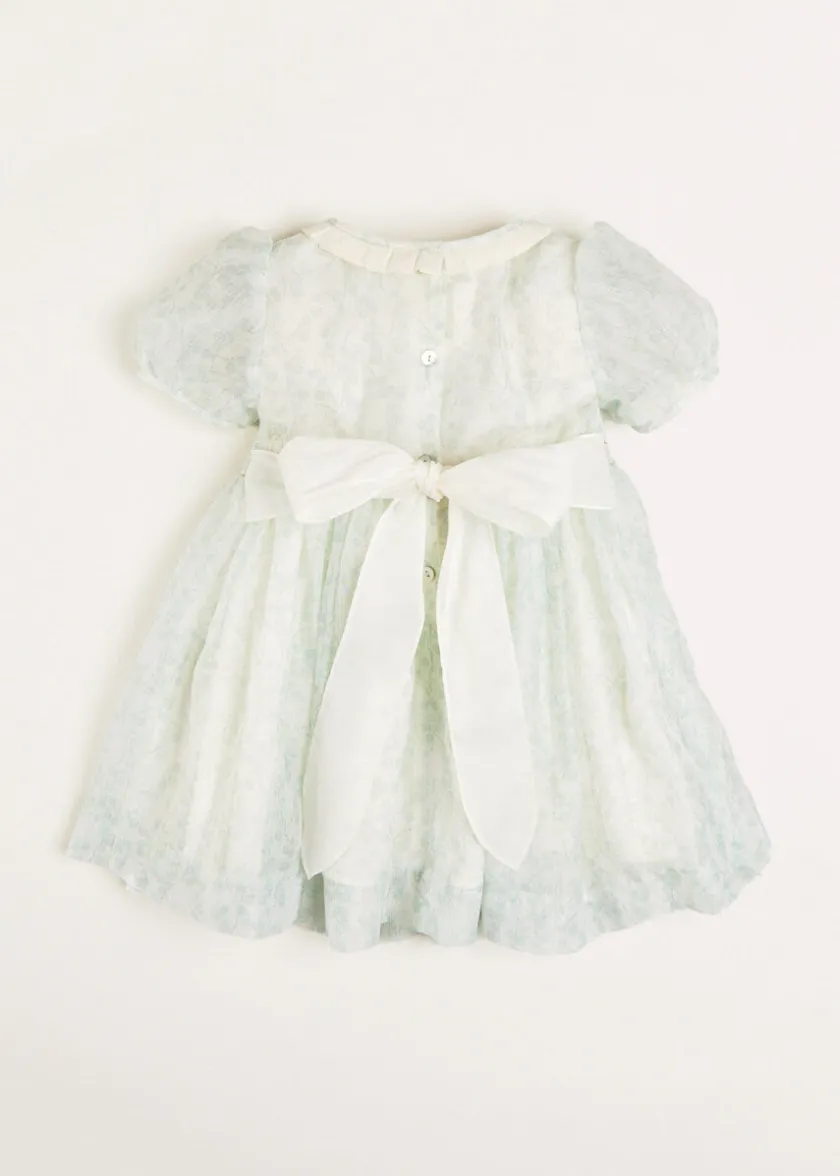 Dresses | Dresses | Pepa London Constance Floral Print Hand Smocked Short Sleeve Party Dress in Light Green (12m-10yrs)