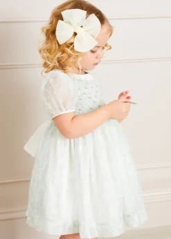Dresses | Dresses | Pepa London Constance Floral Print Hand Smocked Short Sleeve Party Dress in Light Green (12m-10yrs)