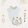 Lookbooks | Pepa London Cordelia Embroidered Double Collar Bodysuit in Pink Made with Liberty Fabric (1m-3yrs) | Cordelia Floral Bloomer with Bow in Pink Made with Liberty Fabric (1m-2yrs) | Openwork Cotton Cardigan in Cream (6mths-10yrs) | Openwork Cotton Knitted Bonnet in Cream (S-L) | Cordelia Liberty Floral Mary Jane Pram Shoes in Pink (17-20EU) | Cordelia Liberty Floral Dummy Clip in Pink | Openwork short socks White (0mths-8yrs)