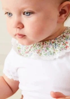 Bodysuits & Baby Grows | Pepa London Cordelia Embroidered Double Collar Bodysuit in Pink Made with Liberty Fabric (1m-3yrs)