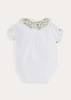 Bodysuits & Baby Grows | Pepa London Cordelia Embroidered Double Collar Bodysuit in Pink Made with Liberty Fabric (1m-3yrs)