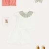 Lookbooks | Pepa London Cordelia Floral Collar Top in Pink Made with Liberty Fabric (2-10yrs) | Scallop Trim Embroidered Shorts in White (2-10yrs) | Floral Openwork Cotton Cardigan in Pink (2-10yrs) | Canvas Plimsolls in Cream (20-35EU) | Cordelia Floral Medium Bow Clip in Pink Made with Liberty Fabric | The Tale Of Kitty In Boots Book in White