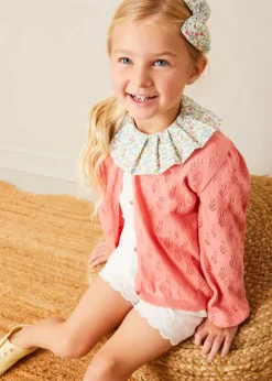Lookbooks | Pepa London Cordelia Floral Collar Top in Pink Made with Liberty Fabric (2-10yrs) | Scallop Trim Embroidered Shorts in White (2-10yrs) | Floral Openwork Cotton Cardigan in Pink (2-10yrs) | Canvas Plimsolls in Cream (20-35EU) | Cordelia Floral Medium Bow Clip in Pink Made with Liberty Fabric | The Tale Of Kitty In Boots Book in White