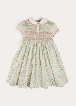 Dresses | Dresses | Pepa London Cordelia Floral Hand-Smocked Short Sleeve Dress in Pink Made with Liberty Fabric (12m-6yrs)