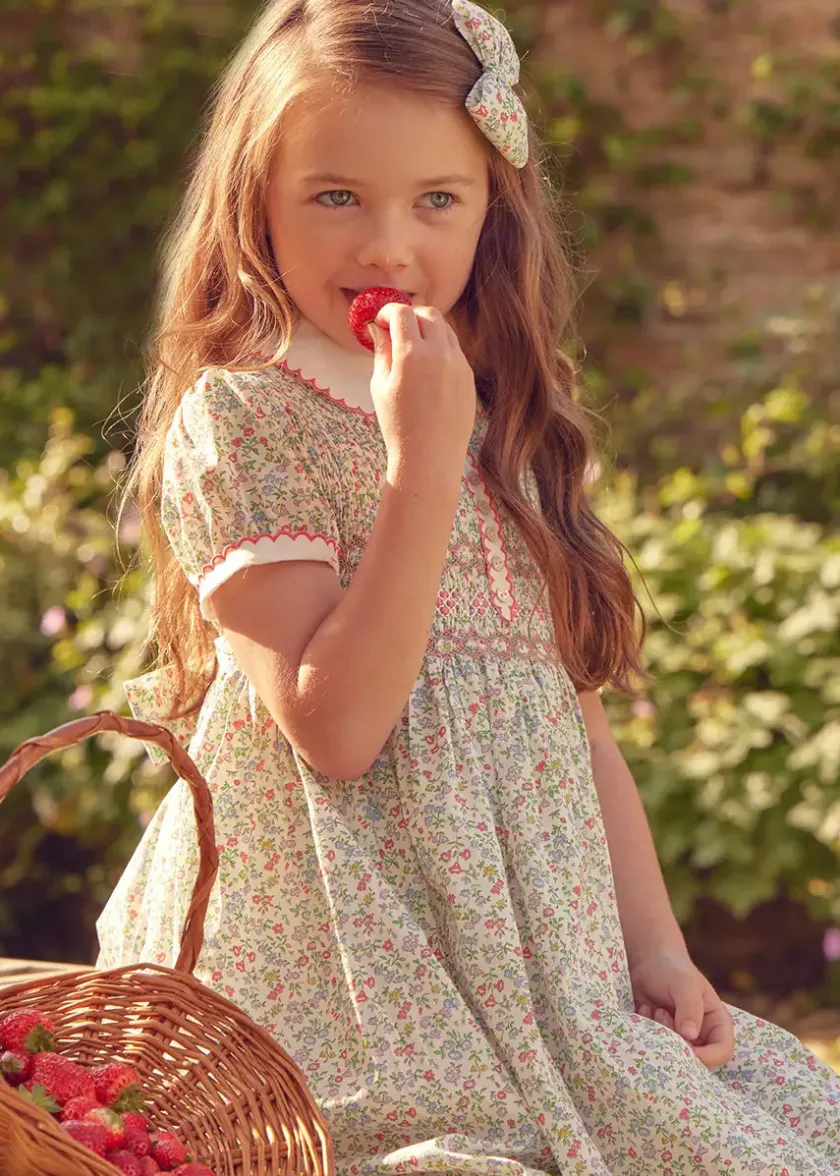 Dresses | Dresses | Pepa London Cordelia Floral Hand-Smocked Short Sleeve Dress in Pink Made with Liberty Fabric (12m-6yrs)
