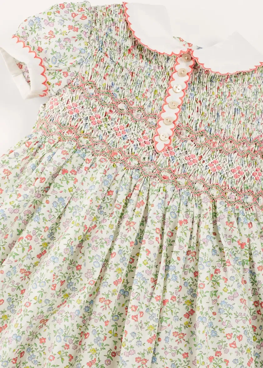 Dresses | Dresses | Pepa London Cordelia Floral Hand-Smocked Short Sleeve Dress in Pink Made with Liberty Fabric (12m-6yrs)