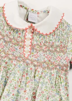 Rompers | Rompers | Pepa London Cordelia Floral Hand-Smocked Short Sleeve Romper in Pink Made with Liberty Fabric (3m-2yrs)