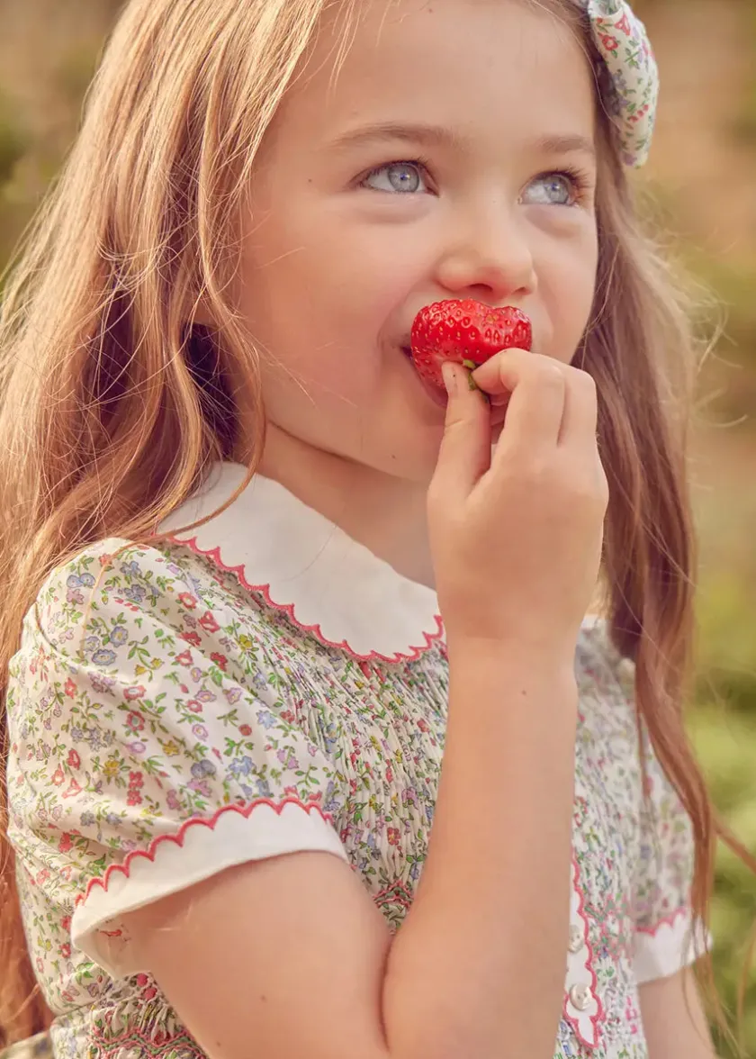 Dresses | Dresses | Pepa London Cordelia Floral Hand-Smocked Short Sleeve Dress in Pink Made with Liberty Fabric (12m-6yrs)