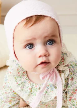 Lookbooks | Pepa London Cordelia Floral Long Sleeve Blouse in Pink Made with Liberty Fabric (1-12m) | Cordelia Floral Bloomer with Bow in Pink Made with Liberty Fabric (1m-2yrs) | Openwork Detail Baby Cardigan in Pink (1-12mths) | Lace Detail Knitted Bonnet in Pink (1-12mths) | Lace Detail Knitted Booties in Pink | Cordelia Liberty Floral Dummy Clip in Pink | BIBS Dummy in Pink