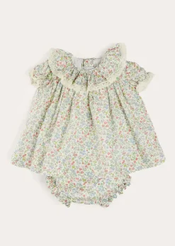 Dresses | Dresses | Pepa London Cordelia Floral Ruffle Collar Short Sleeve Dress in Green Made with Liberty Fabric (1-12m)