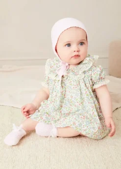 Dresses | Dresses | Pepa London Cordelia Floral Ruffle Collar Short Sleeve Dress in Green Made with Liberty Fabric (1-12m)
