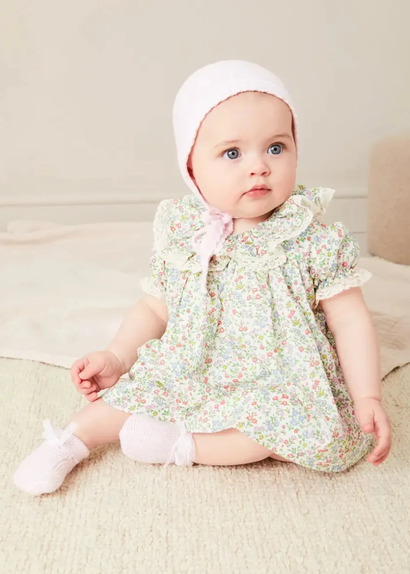 Dresses | Dresses | Pepa London Cordelia Floral Ruffle Collar Short Sleeve Dress in Green Made with Liberty Fabric (1-12m)