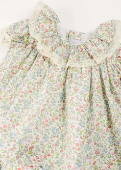 Dresses | Dresses | Pepa London Cordelia Floral Ruffle Collar Short Sleeve Dress in Green Made with Liberty Fabric (1-12m)
