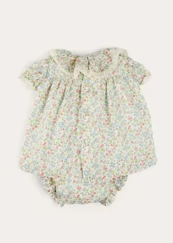 Dresses | Dresses | Pepa London Cordelia Floral Ruffle Collar Short Sleeve Dress in Green Made with Liberty Fabric (1-12m)