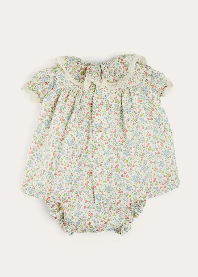 Dresses | Dresses | Pepa London Cordelia Floral Ruffle Collar Short Sleeve Dress in Green Made with Liberty Fabric (1-12m)