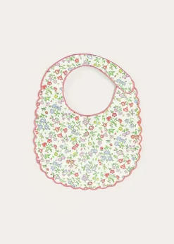 Bibs | Bibs | Pepa London Cordelia Rounded Bib with Embroidery in Pink Made with Liberty Fabric