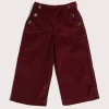 Trousers | Pepa London Corduroy Wide Leg Gold Button Trousers in Burgundy (4-10yrs)