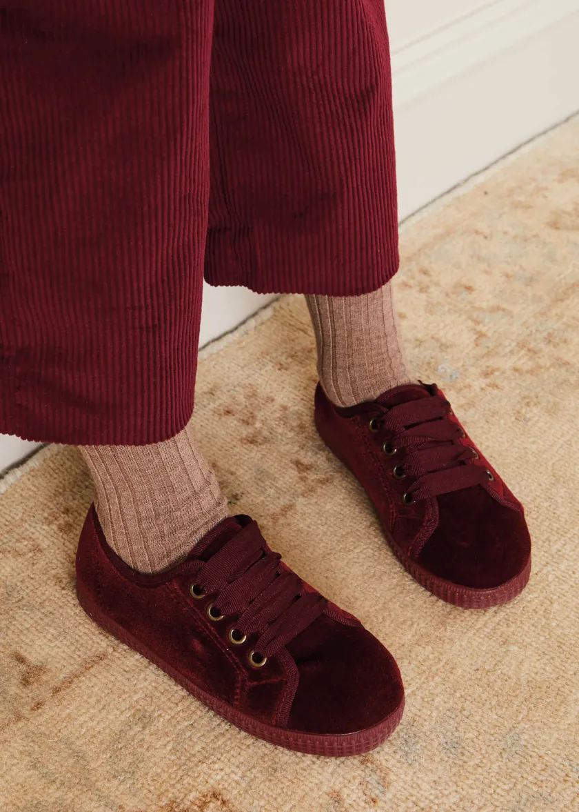 Trousers | Pepa London Corduroy Wide Leg Gold Button Trousers in Burgundy (4-10yrs)
