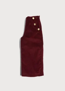 Trousers | Pepa London Corduroy Wide Leg Gold Button Trousers in Burgundy (4-10yrs)
