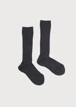 Socks | Socks & Tights | Pepa London Dark Grey Ribbed Knee-High Socks (3mths-8yrs)