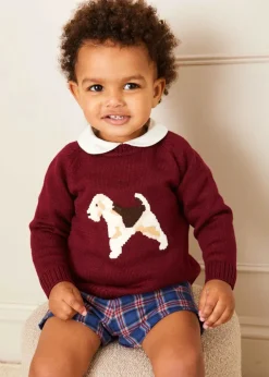 Knitwear & Cardigans | Knitwear & Cardigans | Pepa London Doggy Intarsia Jumper in Burgundy (12mths-10yrs)