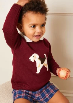 Knitwear & Cardigans | Knitwear & Cardigans | Pepa London Doggy Intarsia Jumper in Burgundy (12mths-10yrs)
