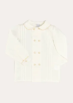 Tops & Shirts | Tops & Shirts | Pepa London Double-Breasted Peter Pan Collar Long Sleeve Shirt with Beige Silk Piping (18mths-10yrs)