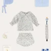 Lookbooks | Pepa London Ellis Floral Long Sleeve Blouse in Blue Made with Liberty Fabric (1-12m) | Ellis Floral Bloomer in Blue Made with Liberty Fabric (1m-3yrs) | Openwork Detail Baby Cardigan in Blue (1-12mths) | Lace Detail Knitted Bonnet in Blue (1-6mths) | Lace Detail Knitted Booties in Blue | Ellis Birds Tie Hat in Blue Made with Liberty Fabric (XS-L) | Ellis Dummy Clip in Blue Made with Liberty Fabric