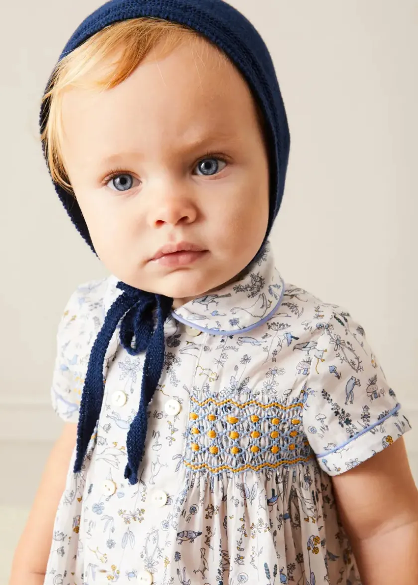 Tops & Shirts | Shirts | Pepa London Ellis Liberty Print Hand Smocked Short Sleeve Shirt in Blue (6mths-4yrs)