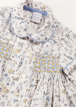 Tops & Shirts | Shirts | Pepa London Ellis Liberty Print Hand Smocked Short Sleeve Shirt in Blue (6mths-4yrs)
