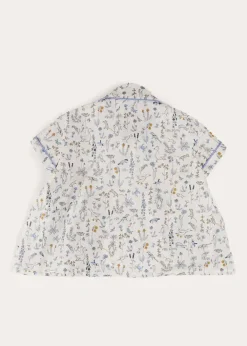 Tops & Shirts | Shirts | Pepa London Ellis Liberty Print Hand Smocked Short Sleeve Shirt in Blue (6mths-4yrs)