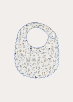 Bibs | Bibs | Pepa London Ellis Rounded Bib with Embroidery in Blue Made with Liberty Fabric