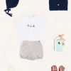Lookbooks | Pepa London Embroidered Boat Motif Peter Pan Collar Bodysuit in White (1mth-3yrs) | Beaufort Striped Button Detail Bloomers in Red (3mths-3yrs) | Plain Cardigan in Navy (6mths-10yrs) | Openwork Knitted Bonnet in Navy (S-L) | T-Bar Pram Shoes in Red (17-20EU) | Ribbed Short Socks - Cream (0mths-10yrs)