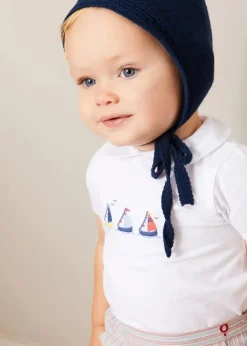 Tops & Bodysuits | Bodysuits & Baby Grows | Pepa London Embroidered Boat Motif Peter Pan Collar Bodysuit in White (1mth-3yrs)