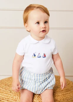 Tops & Bodysuits | Bodysuits & Baby Grows | Pepa London Embroidered Boat Motif Peter Pan Collar Bodysuit in White (1mth-3yrs)
