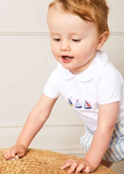 Tops & Bodysuits | Bodysuits & Baby Grows | Pepa London Embroidered Boat Motif Peter Pan Collar Bodysuit in White (1mth-3yrs)