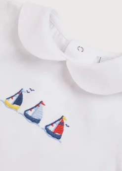 Tops & Bodysuits | Bodysuits & Baby Grows | Pepa London Embroidered Boat Motif Peter Pan Collar Bodysuit in White (1mth-3yrs)
