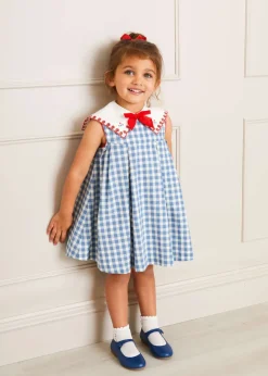Up To 12 Years | Dresses | Pepa London Embroidered Gingham Sleeveless Dress in Blue (12mths-12yrs)