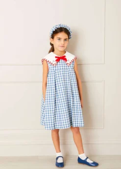 Up To 12 Years | Dresses | Pepa London Embroidered Gingham Sleeveless Dress in Blue (12mths-12yrs)