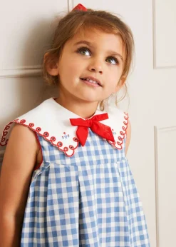Up To 12 Years | Dresses | Pepa London Embroidered Gingham Sleeveless Dress in Blue (12mths-12yrs)