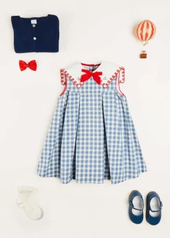 Up To 12 Years | Dresses | Pepa London Embroidered Gingham Sleeveless Dress in Blue (12mths-12yrs)